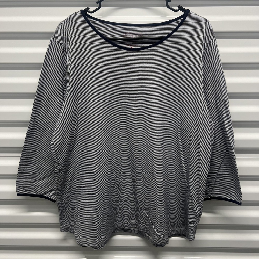 Duffield Lane Top XL Womens Navy White Striped 100% Cotton 3/4 Sleeve Scoop Neck
